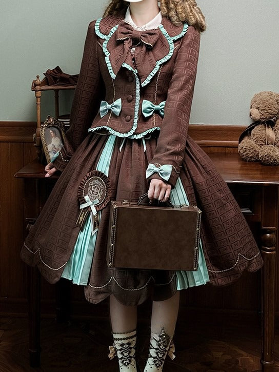 Chocolate with Scalloped Trim Green Pleating Mint Sweet Details Skirt Edge Lolita