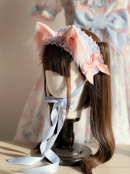 Hairclips Pink Fluffy Ear Faux with Fur Cat