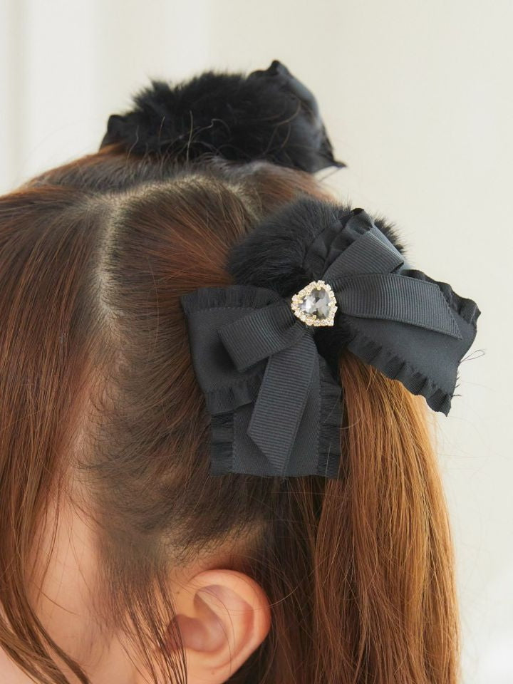 Jirai Rhinestone Plush Hair Heart Kei 4 Options Color Bowknot Scrunchies