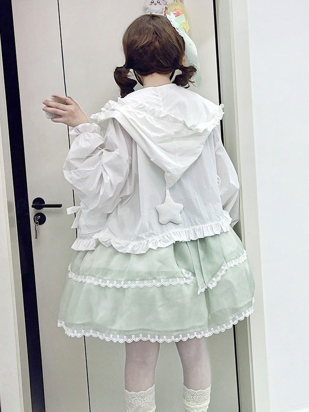 Sweet White Bowknot Sun Protection Jacket with Star Hood - NANACO