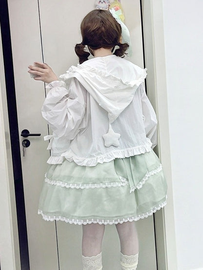 Sweet White Bowknot Sun Protection Jacket with Star Hood - NANACO