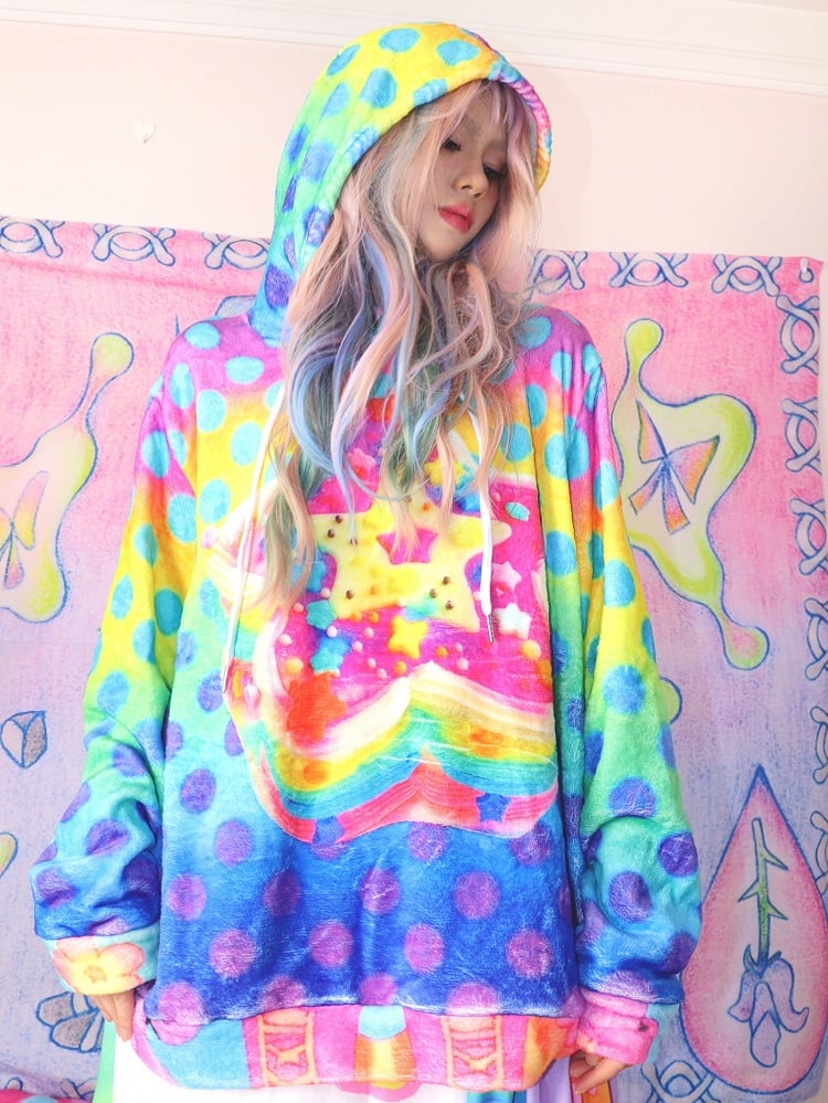 Polka-Dot Buntes Flanell Y2K Muster Hoodie Print Stern