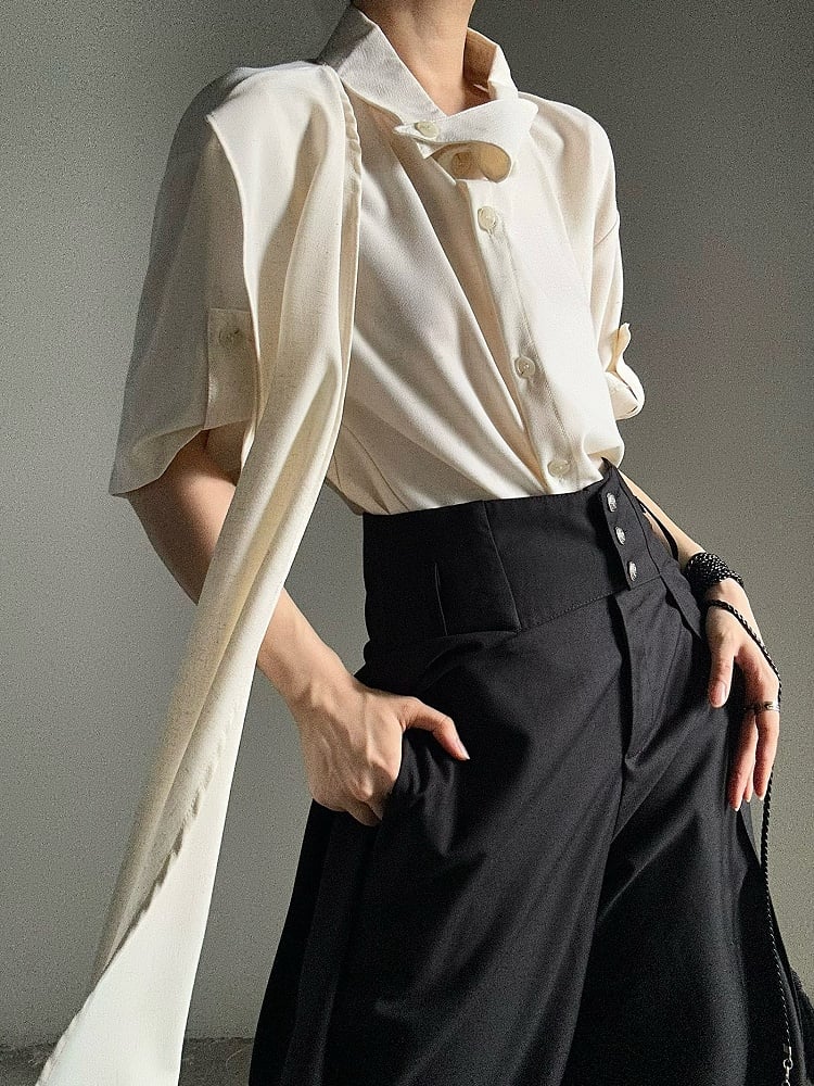 Button Beige Princely Shirt Placket Style with Front Ribbon Decorative