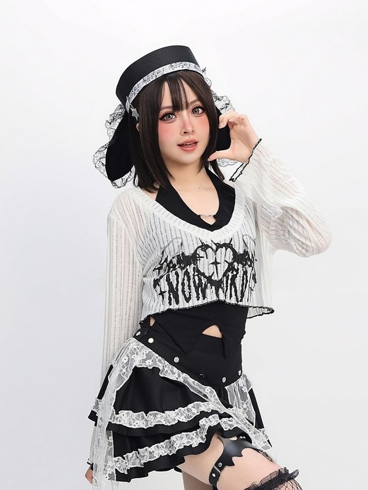 Set Black Halter Design Bittersweet with Top Sleeves White Long Neck Heart