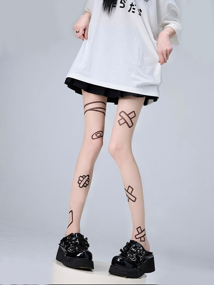 Tattoo Nude Tights Graffiti Design Bandage