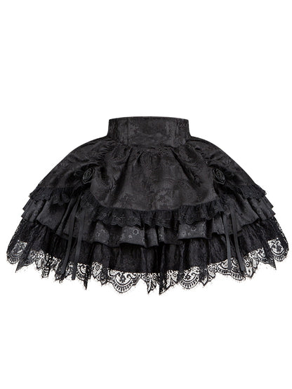 Black Drawstring Detail Gothic Lolita Layered Skirt