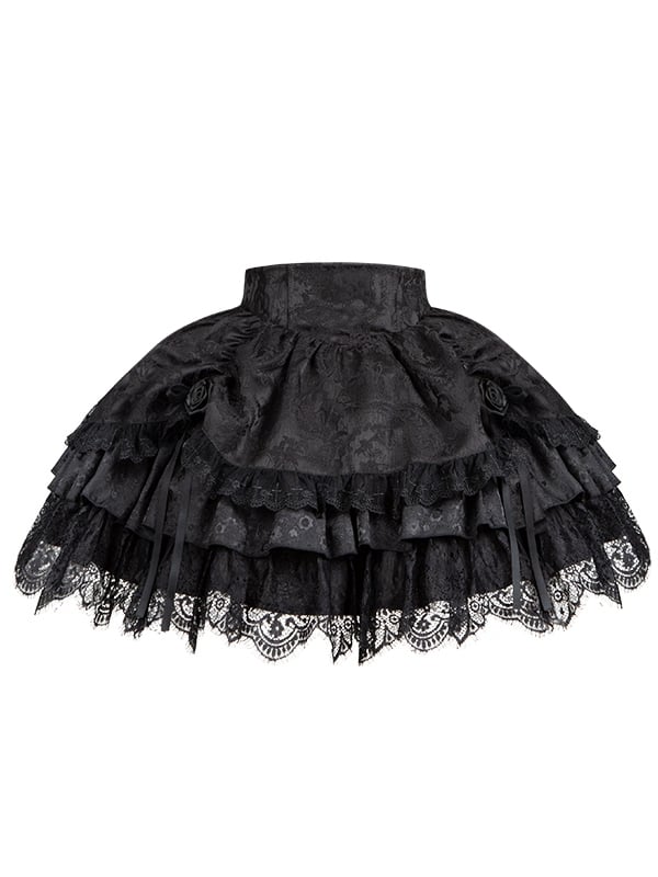 Lagenrock mit Kordelzug Schwarz Vampir Detail Lolita Gothic