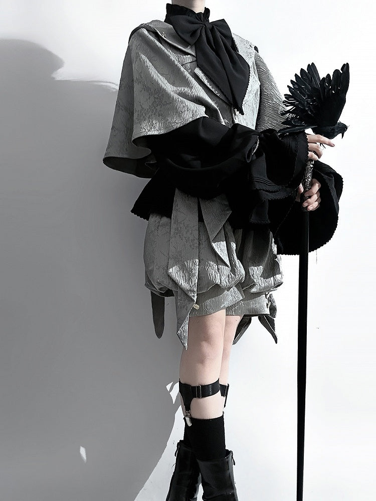 Black Ruffle-Neck Bishop-Sleeve Ouji Poet Shirt - Princess Chronicles