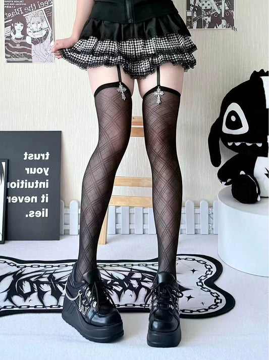 Suspender Cross Plaid Colors: (2 White Mesh Metal Tights