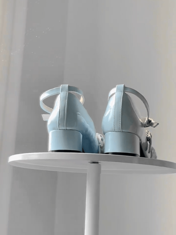 Low-heel Mary Janes with Bow Sweet Lolita Round-Toe Blue Accent