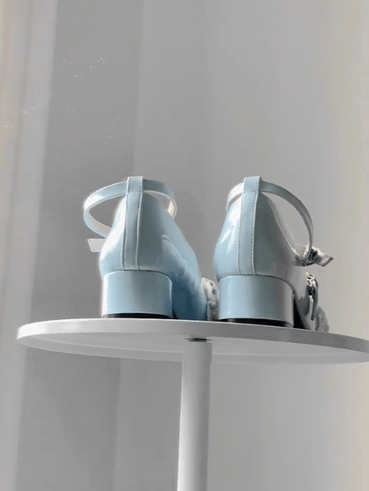 Low-heel Mary Janes with Bow Sweet Lolita Round-Toe Blue Accent