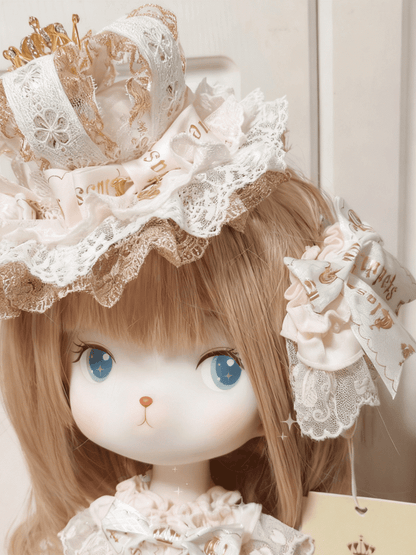 Multi-Layer Light Print Golden with and Lolita Hairclip Lace Bowknot White Sweet Pink