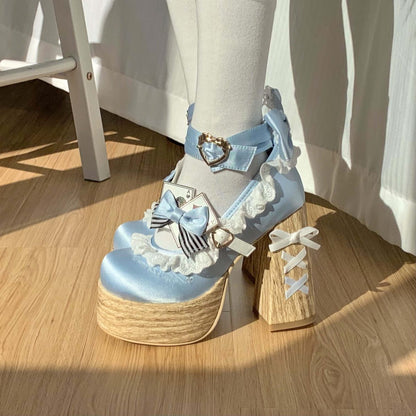 Alice in Wonderland Satin Block-Heel Mary Jane Shoes – Sweet Lolita Style | LilyVow