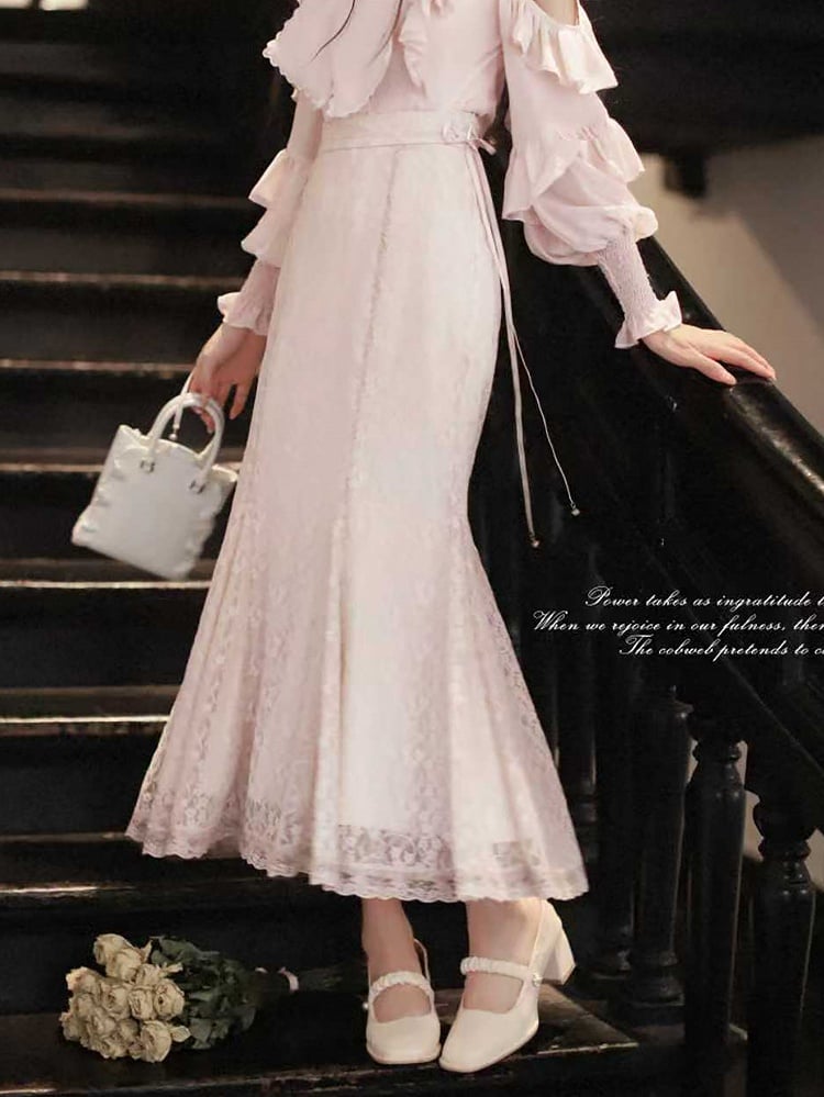 Waist Kei Mermaid with Pure Elegant Sakura Skirt: High Silhouette Clean Pink Jirai