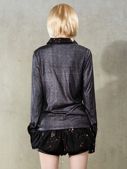 Two-Piece Black Y2K Print Punk Rock Shirt Splatter Faux with