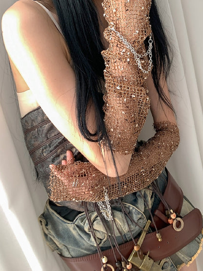 Ärmel Fischnetz Punk Kreuz Charm Braun Ödland