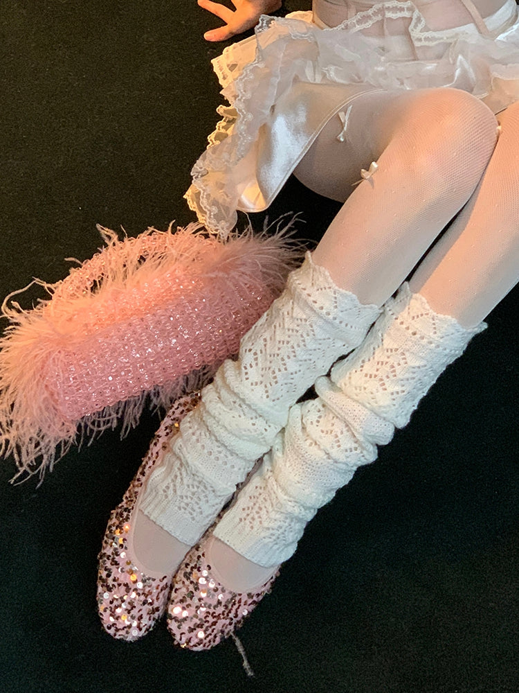 Chaussettes montantes tricotées ajourées grises/blanches/noires