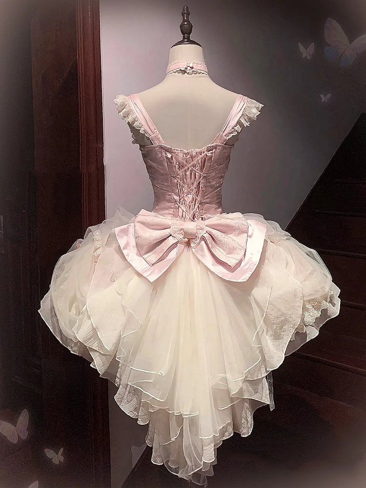 Prinzessin Blumenkleid mit Knochen, rosa Pullover, Taille, Fee, Lolita, Korsettrock, Hanayome