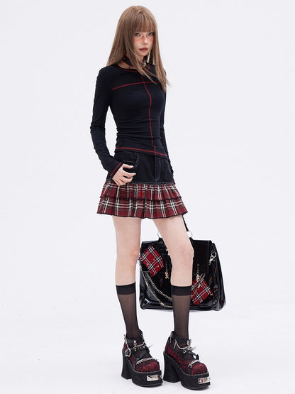 White/Black  Round Neck Long Sleeves T-shirt