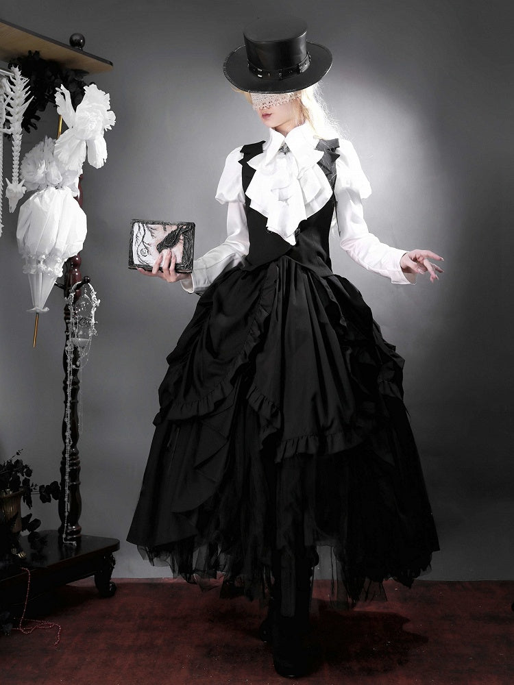 Black Waistcoat with Gothic Bat Wing Collar and Rear Lace-Up Detail - LAgreability