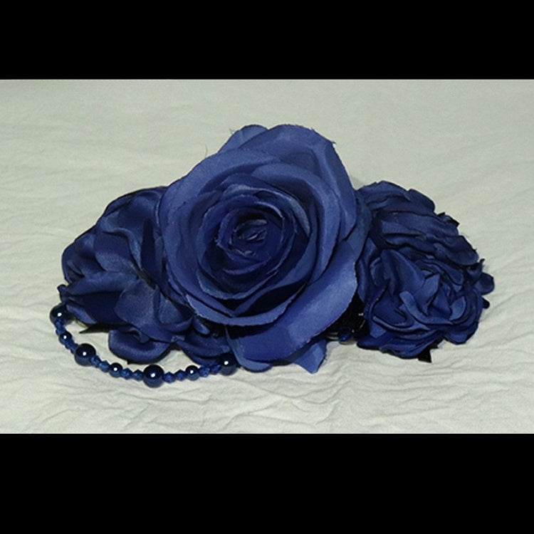 Black/Blue/Red Charm Hairclip Beaded Floral Design