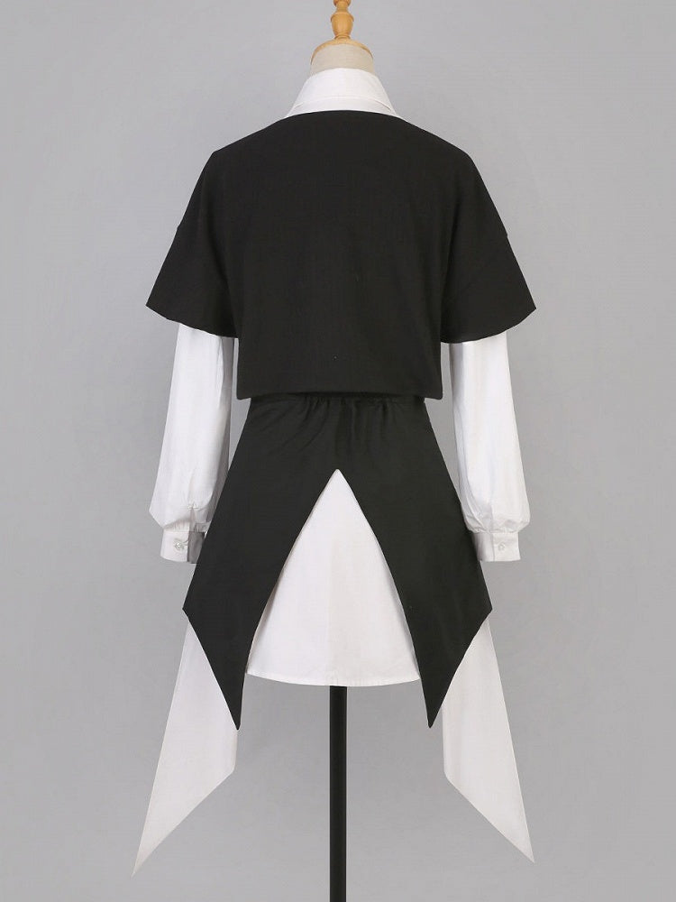 White Button-Front Long Gown with Necktie and Flowing Hem