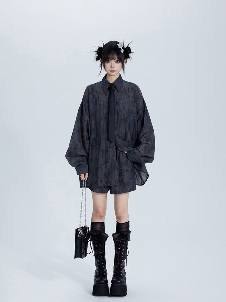 Tencel Casual with Placket Collar Gray Button Polo Shirt