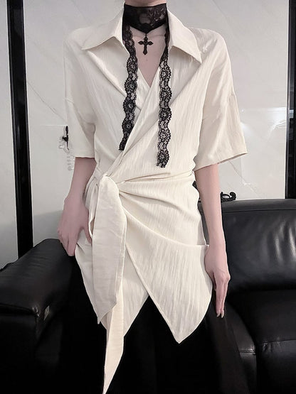 Neckline Styling Versatile Short Top - Crossover Shoulder Sleeve Drop Apricot