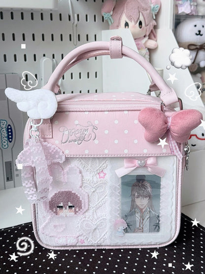 Pink Polka Dot Ita Bag with Heart-Shaped Clear Window - DRDR