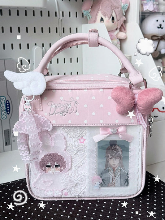 Pink Polka Dot Ita Bag with Heart-Shaped Clear Window - DRDR