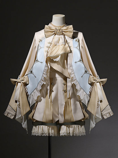 Bishop Sleeve Ouji Shirt and Striped Shorts Set with Angel Wing Collar - Unknown Star