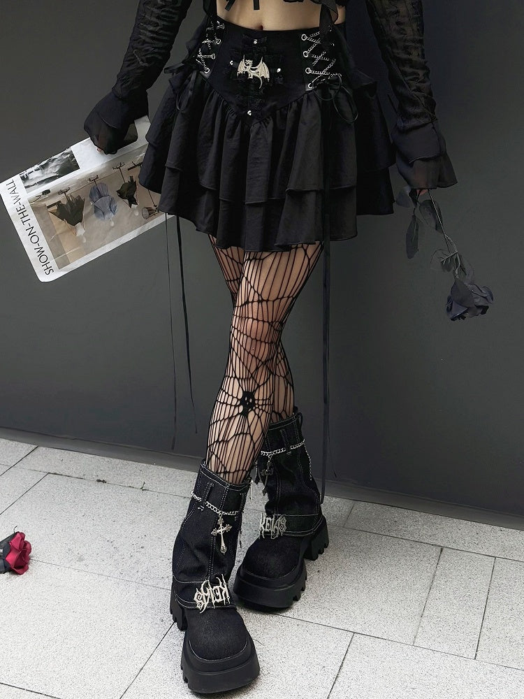 Punk Dragon verziert schwarzen Stufenrock Criss-Cross-Kette