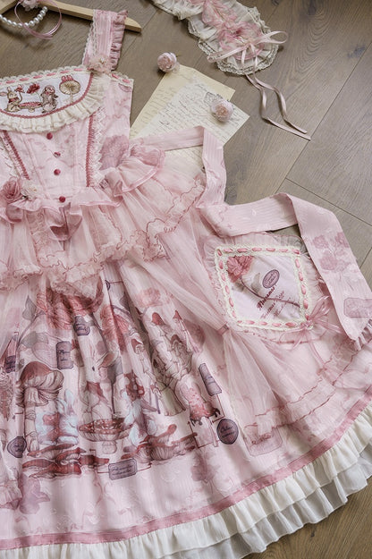 ピンクのバニーバスクウエストマッシュルームスカートプリンセスとジャンパーロリータプリント