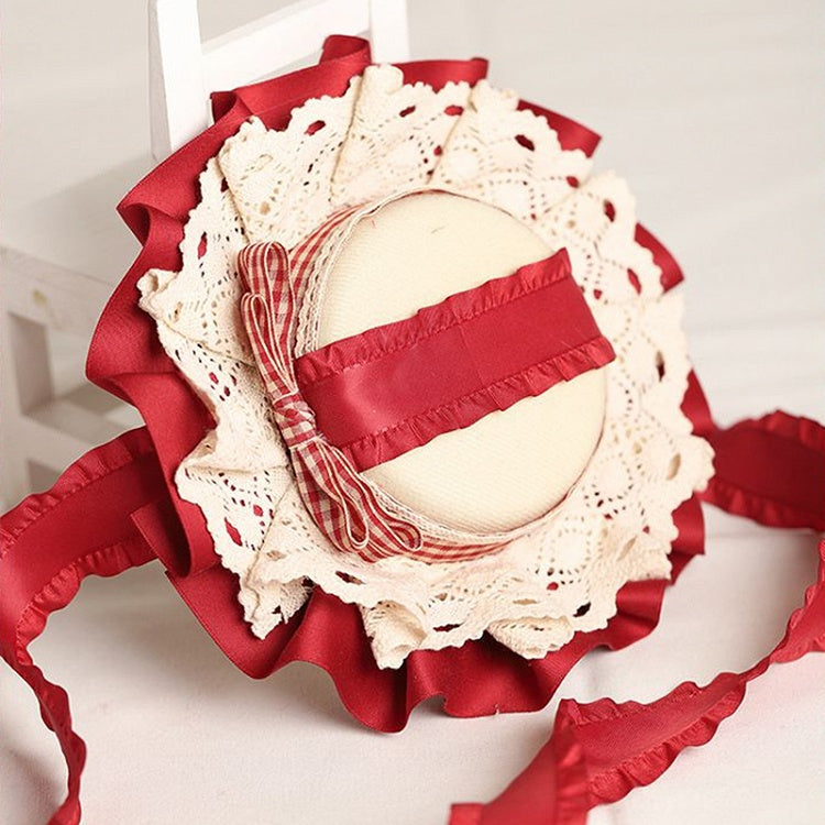 Hat Lolita with White Plaid Detail Mini Red Bow Ruffled