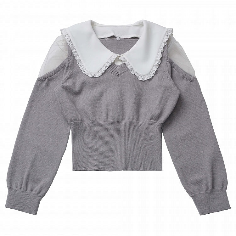 Wine Red/Grey Peter Pan Collar Sweater