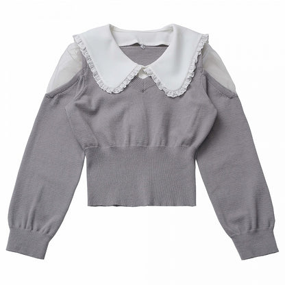 Wine Red/Grey Peter Pan Collar Sweater
