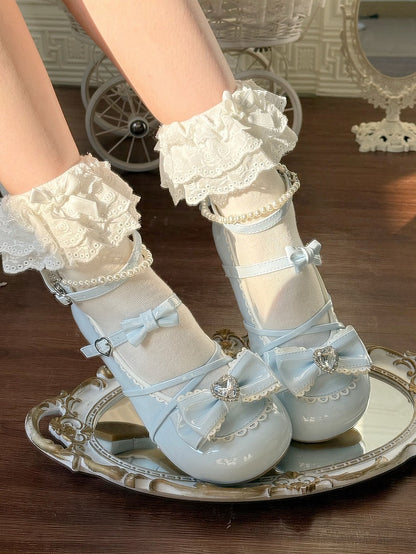 Beaded Crisscross Mary Ankle Straps Blue Sweet Lolita with Strap Janes