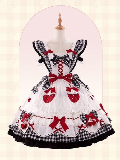 Details Flutter White Sleeves with Sweet Lolita Black Gingham Bow Dress