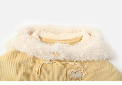 Milchgelber süßer Cord-Dufflecoat mit Lammkapuze