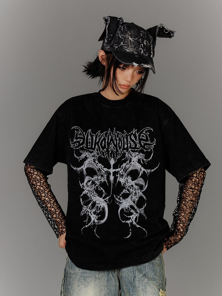 Punk Black Hollow-out Fishnet Long Sleeves Top