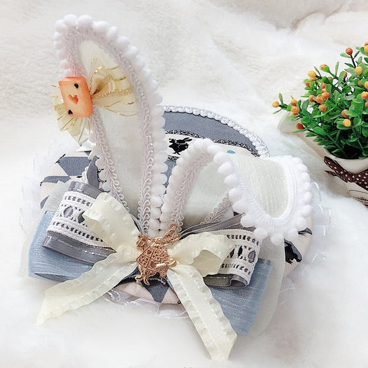 Wonderland Gray Mini Decorated Bunny Poker Ears Alice Vibes Hat in