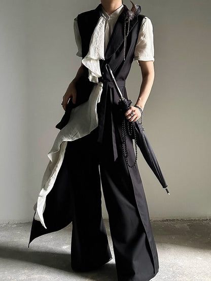 Princely Feather Brooch Notched Black Collar Set Waistcoat Style -