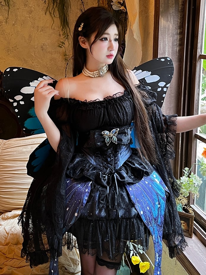 Blue Skirt Shimmering Bust Wings Butterfly Corset Night Under + Fairy