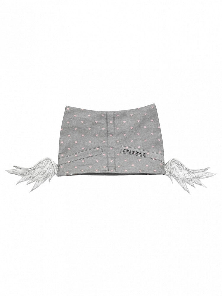 Gray Elf Wings Angel Hat Pink with Heart Prints