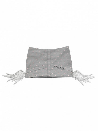 Gray Elf Wings Angel Hat Pink with Heart Prints