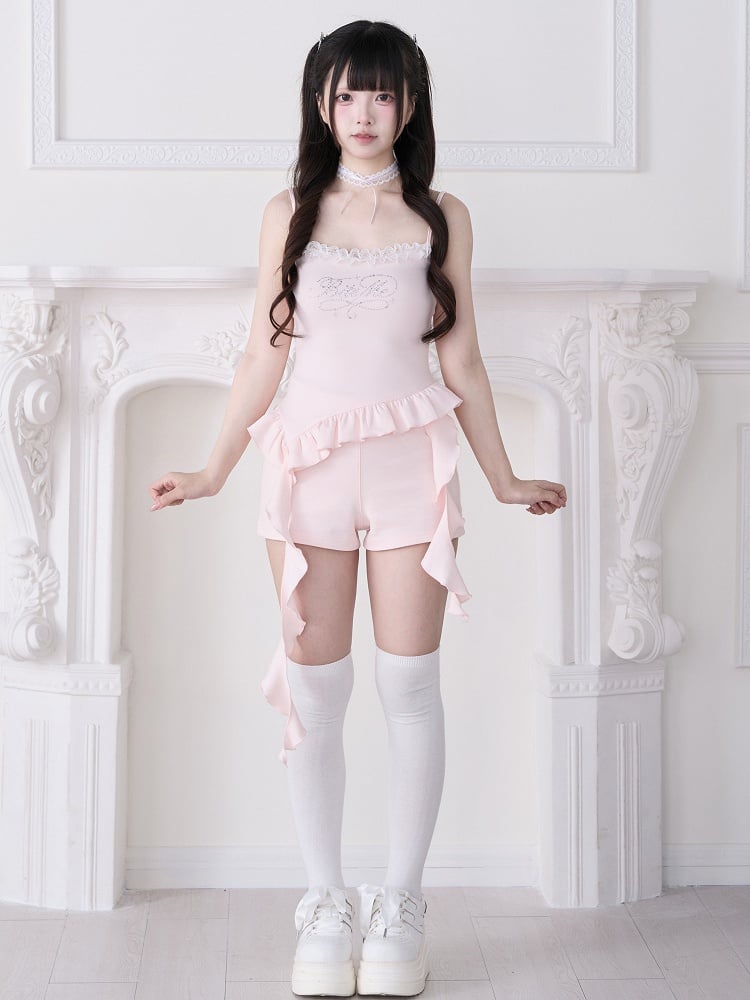 Pink Shorts with Cross-Shaped Rhinestone Design - No Genki