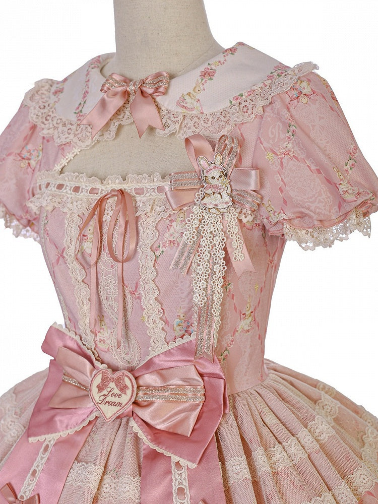 Peter Pan Collar OP Dress in Sweetheart Pink with Doll Theme, Lolita Style - Alice Girl