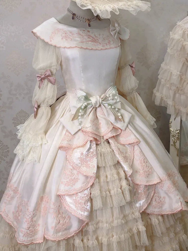 von Beige Classic Dress Valley Stickerei Pink die Lolita Lily