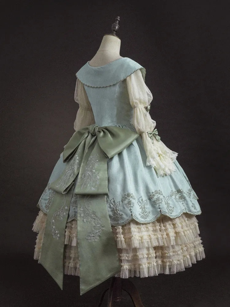 Floral Pink Train Green Embroidery / Bow Big Black