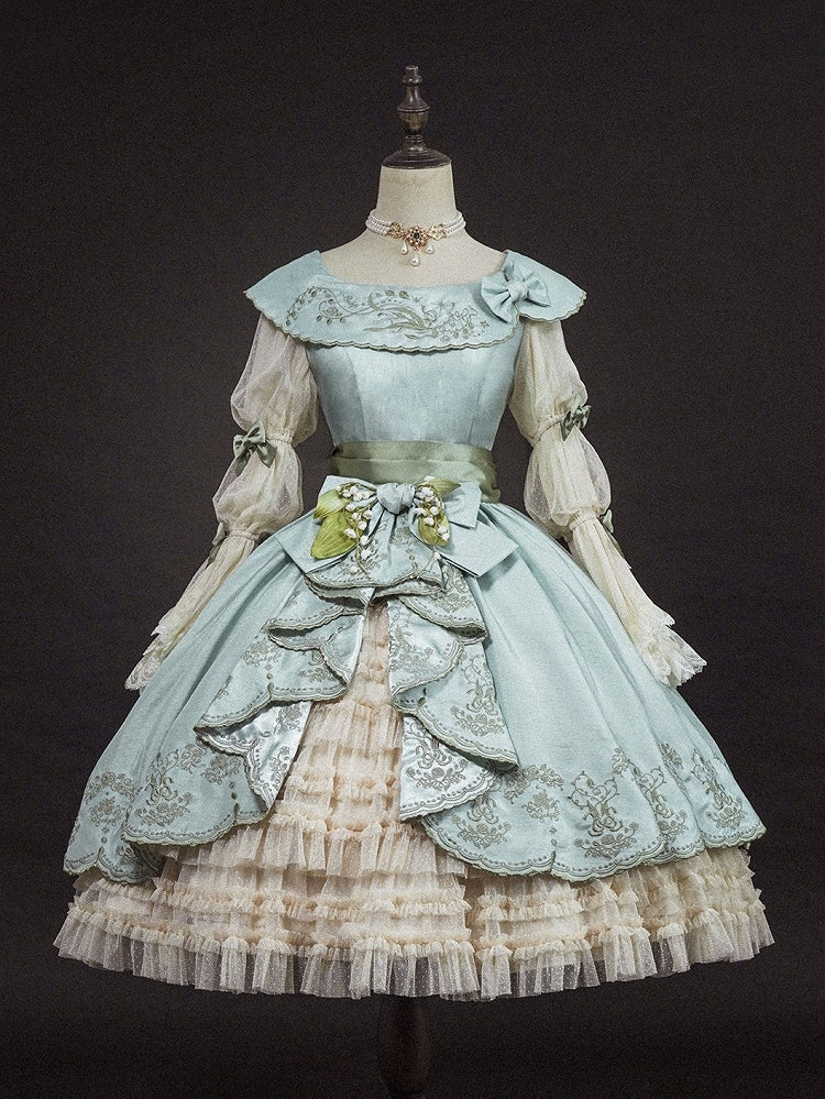Waist Layered Lolita Skirt Under Beige Elastic Ruffles